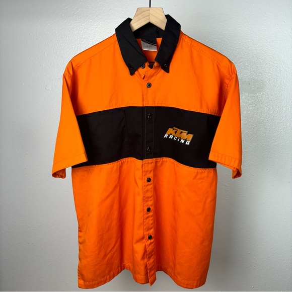 Vintage KTM Racing Team Button Shirt Short Sleeve Moto Y2K Double Sided Large - Picture 1 of 6